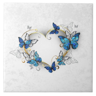 Jewellery Heart with Butterflies Morpho Ceramic Tile