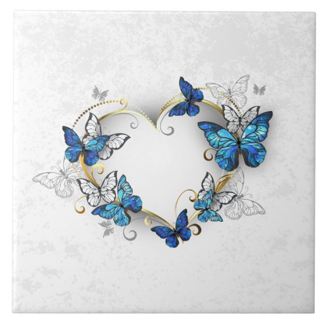 Jewellery Heart with Butterflies Morpho Ceramic Tile (Front)