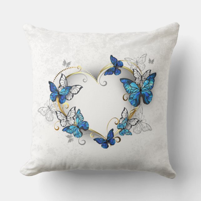 Jewellery Heart with Butterflies Morpho Cushion (Front)