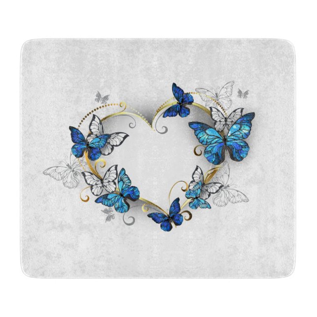 Jewellery Heart with Butterflies Morpho Cutting Board (Front)