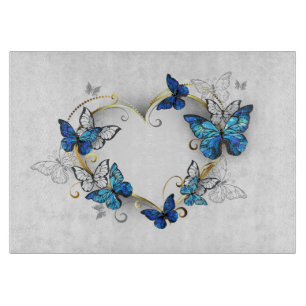 Jewellery Heart with Butterflies Morpho Cutting Board