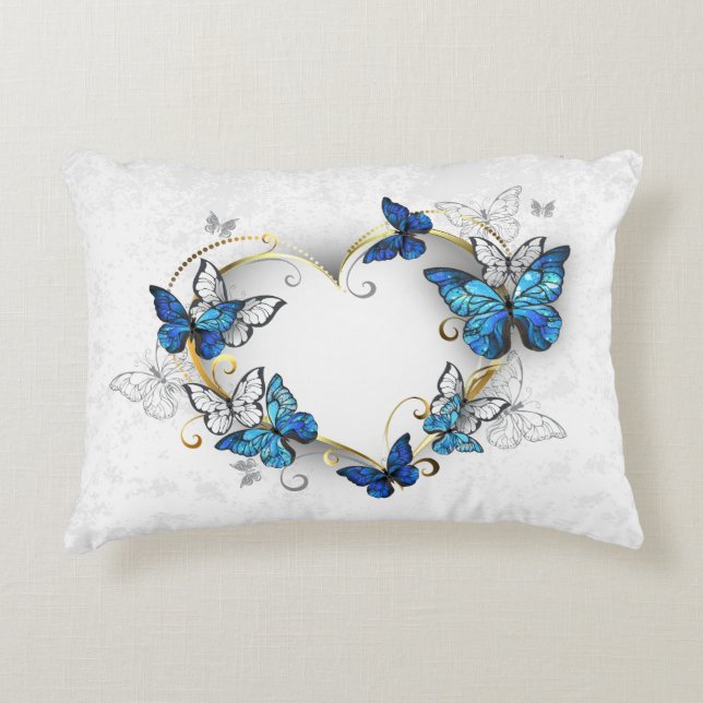Jewellery Heart with Butterflies Morpho Decorative Cushion (Front)