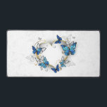 Jewellery Heart with Butterflies Morpho Desk Mat<br><div class="desc">Jewelled,  golden heart with blue and white realistic butterflies morpho. Morpho. Design with blue butterflies morpho.</div>