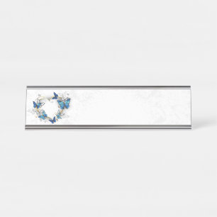 Jewellery Heart with Butterflies Morpho Desk Name Plate