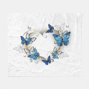 Jewellery Heart with Butterflies Morpho Fleece Blanket