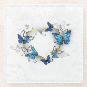 Jewellery Heart with Butterflies Morpho Glass Coaster