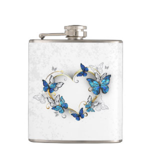 Jewellery Heart with Butterflies Morpho Hip Flask