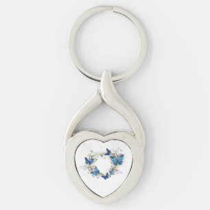Jewellery Heart with Butterflies Morpho Key Ring
