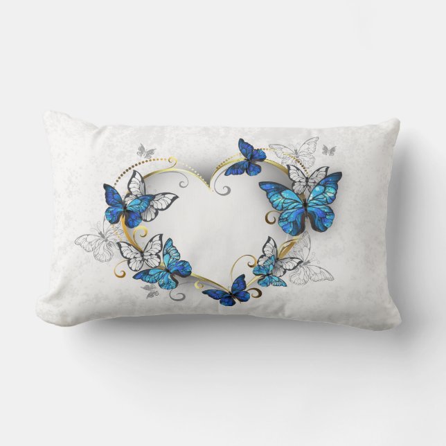 Jewellery Heart with Butterflies Morpho Lumbar Cushion (Front)