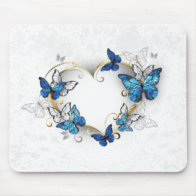 Jewellery Heart with Butterflies Morpho Mouse Pad (Front)