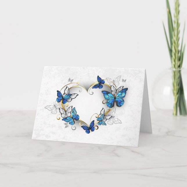 Jewellery Heart with Butterflies Morpho Note Card (Front)