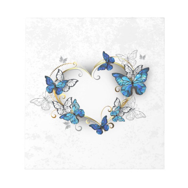 Jewellery Heart with Butterflies Morpho Notepad (Front)