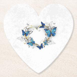 Jewellery Heart with Butterflies Morpho Paper Coaster