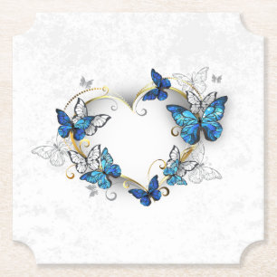 Jewellery Heart with Butterflies Morpho Paper Coaster