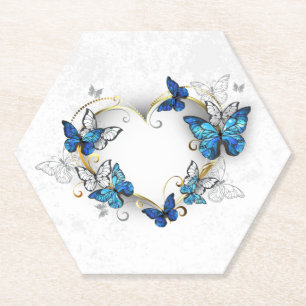 Jewellery Heart with Butterflies Morpho Paper Coaster