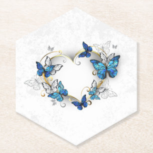 Jewellery Heart with Butterflies Morpho Paper Coaster