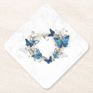 Jewellery Heart with Butterflies Morpho Paper Coaster