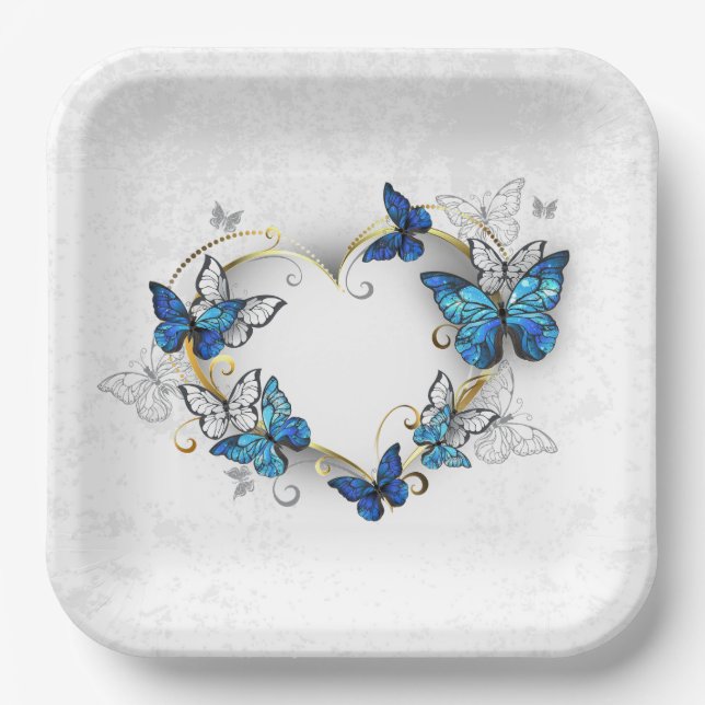 Jewellery Heart with Butterflies Morpho Paper Plate (Front)