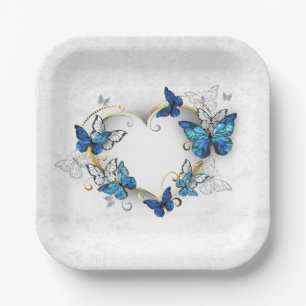 Jewellery Heart with Butterflies Morpho Paper Plate