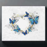 Jewellery Heart with Butterflies Morpho Plaque<br><div class="desc">Jewelled,  golden heart with blue and white realistic butterflies morpho. Morpho. Design with blue butterflies morpho.</div>