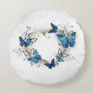 Jewellery Heart with Butterflies Morpho Round Cushion