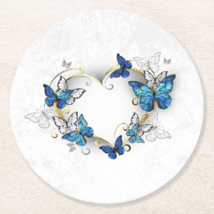 Jewellery Heart with Butterflies Morpho Round Paper Coaster
