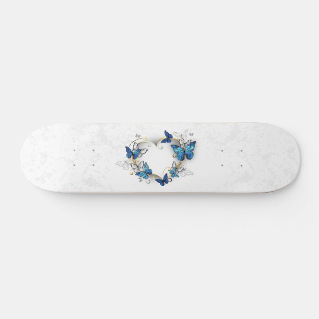 Jewellery Heart with Butterflies Morpho Skateboard (Horz)