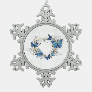 Jewellery Heart with Butterflies Morpho Snowflake Pewter Christmas Ornament