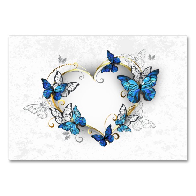 Jewellery Heart with Butterflies Morpho Table Number (Front)