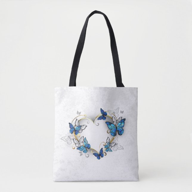 Jewellery Heart with Butterflies Morpho Tote Bag (Front)
