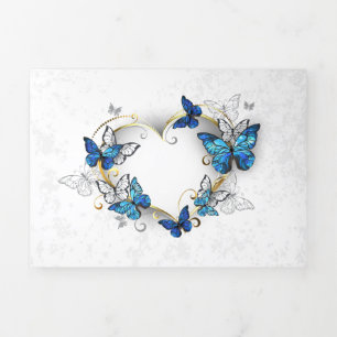 Jewellery Heart with Butterflies Morpho Tri-Fold Announcement
