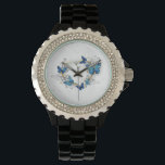 Jewellery Heart with Butterflies Morpho Watch<br><div class="desc">Jewelled,  golden heart with blue and white realistic butterflies morpho. Morpho. Design with blue butterflies morpho.</div>