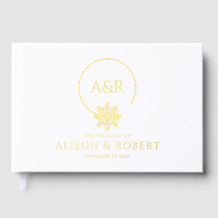 Jewellery inspired frame, initials gold foil weddi guest book