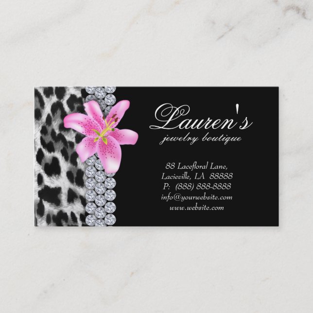 Jewellery Leopard Business Card Lily Flower (Front)