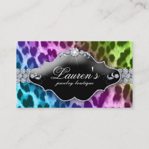 Jewellery Leopard Business Card Purple Blue Lime