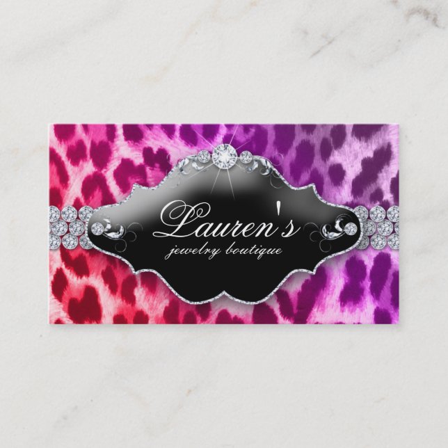 Jewellery Leopard Business Card Red Purple (Front)