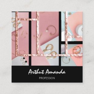 Jewellery Luxury Gold Pearl Rose Pink Frame Fashio Square Business Card