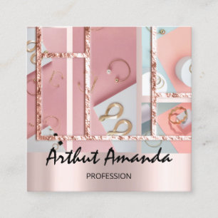 Jewellery Luxury Gold Pearl Rose Pink Photo Frame Square Business Card