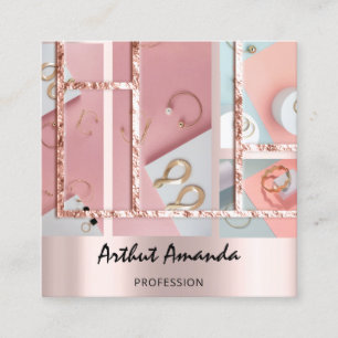 Jewellery Luxury Gold Pearl Rose Pink Photo QR COD Square Business Card