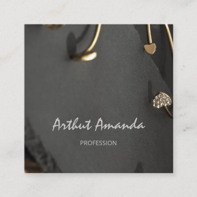 Jewellery Luxury Golden Ring Custom Logo Minimalis Square Business Card (Front)