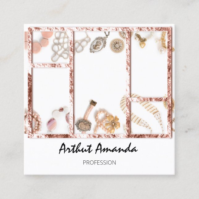 Jewellery Luxury Goods Pearls Gold Rose Framed Square Business Card (Front)