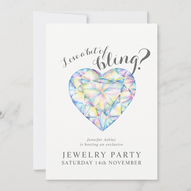 Jewellery party invites diamond love bling (Front)