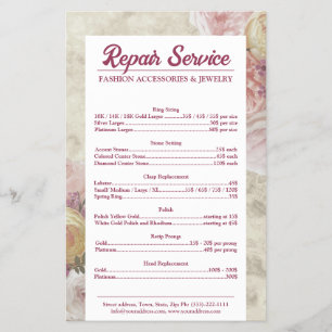 Jewellery Repair Price List Pink Peony Flower Flyer