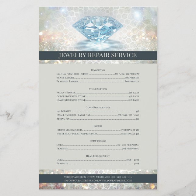 Jewellery Repair Price List Sparkling Diamond Flye Flyer (Front)
