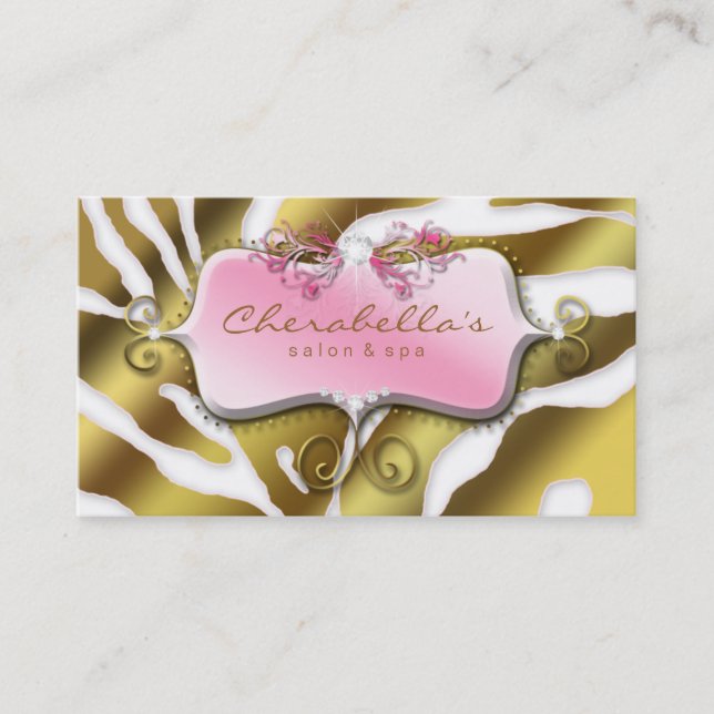 Jewellery Retro Business Card Zebra Pink Gold (Front)