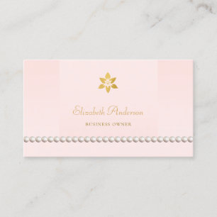 Jewellery Store Pink and Gold String of Pearls Business Card