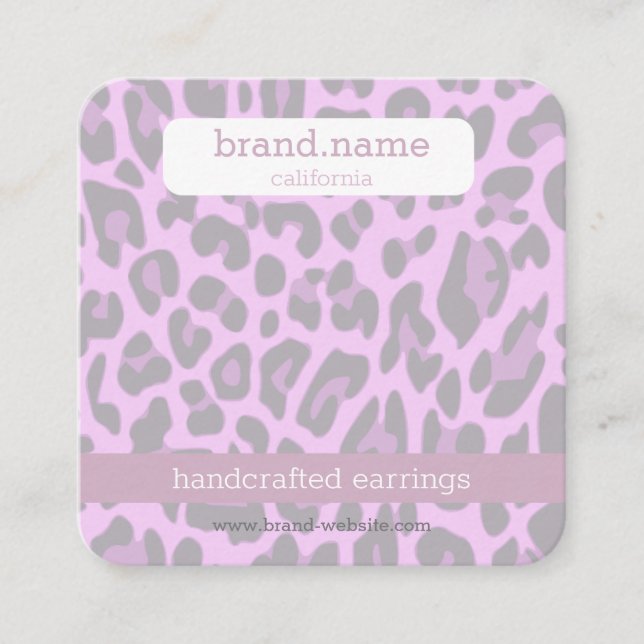 Jewellery Stud Display Purple Leopard Print Handma Square Business Card (Front)
