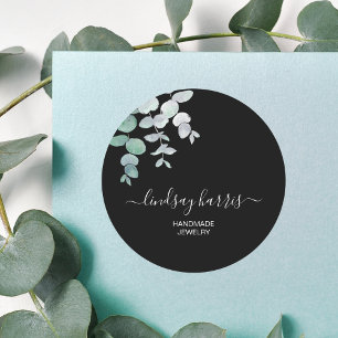 Jewellery Watercolor Eucalyptus Black Classic Round Sticker