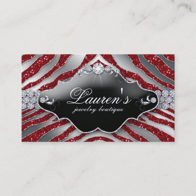 Jewellery Zebra Business Card Sparkle Red SB (Front)