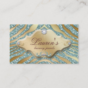 Jewellery Zebra Business Card Sparkle Teal Gold